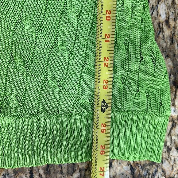 Ralph Lauren Slim Fit Silk Green Cable Knit V-neck Pullover Sweater Size L - Picture 7 of 9